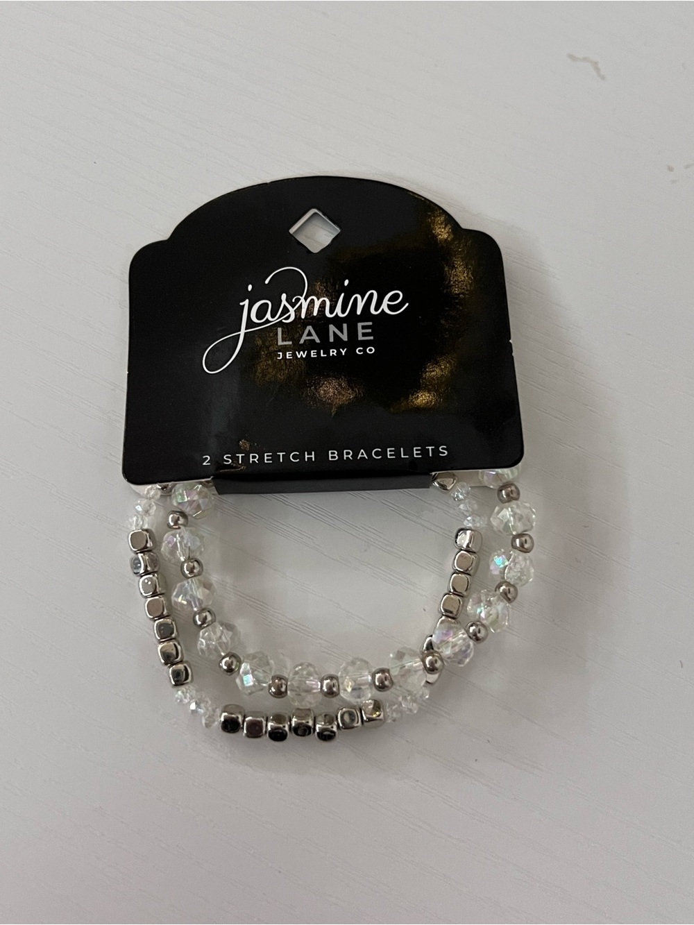 Jasmine Lane Jewelry Co 2-Piece Stretch Bracelet Set Clear Crystal Silver Tone